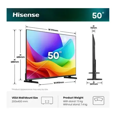 HISENSE 50A5S FHD Smart Hi-QLED TV 50"/126cm, 1920x1080, 2xHDMI/2xUSB/RJ45/Wifi – 2. kép