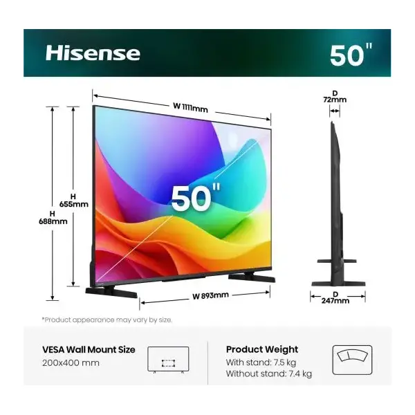 HISENSE 50A5S FHD Smart Hi-QLED TV 50"/126cm, 1920x1080, 2xHDMI/2xUSB/RJ45/Wifi – 2. kép