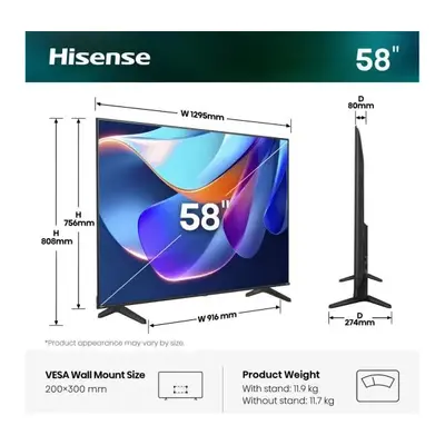 HISENSE 58A6S 58"/146cm 4K UHD Smart LED TV, 3840x2160, 3xHDMI/2xUSB/1xRJ45/Wifi – 2. kép