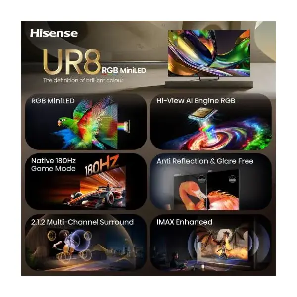 HISENSE 65UR8S 65"/164cm 4K 180Hz Smart RGB MiniLED TV, 3840x2160, 4xHDMI/2xUSB/RJ45/Wifi – 3. kép