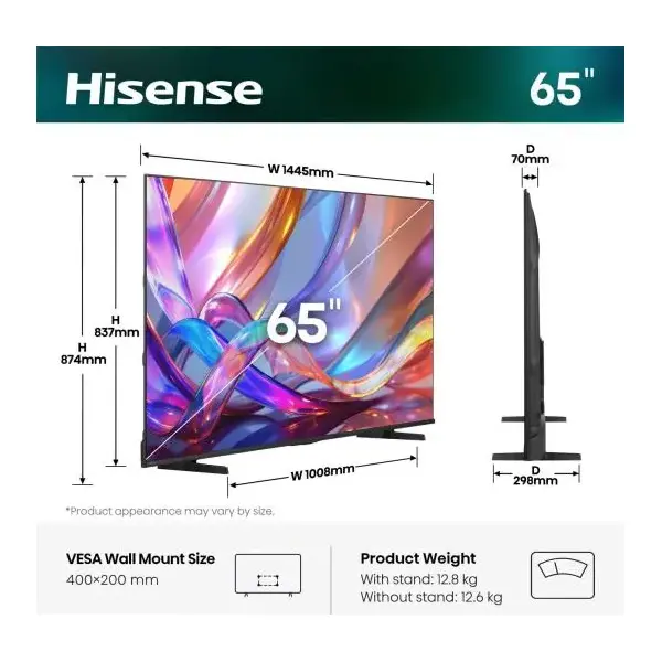 HISENSE 65E7S 65"/164cm 4K UHD Smart Hi-QLED TV, 3840x2160 3xHDMI/2xUSB/RJ45/Wifi – 2. kép