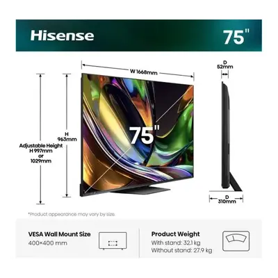 HISENSE 75UR8S 75"/189cm 4K 180Hz Smart RGB MiniLED TV, 3840x2160, 4xHDMI/2xUSB/RJ45/Wifi – 2. kép