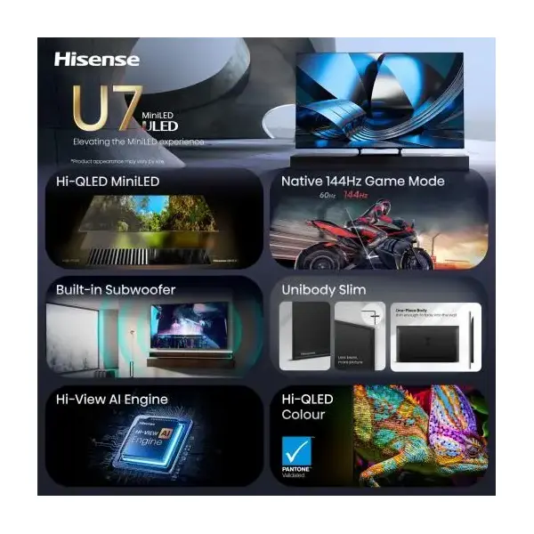 HISENSE 75U7SE 75"/189cm 4K 144Hz Smart MiniLED TV, 3840x2160, 4xHDMI/2xUSB/RJ45/Wifi – 3. kép