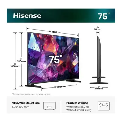 HISENSE 75E7S PRO 75"/189cm 4K UHD 144Hz Smart Hi-QLED TV, 3840x2160, 4xHDMI/2xUSB/RJ45/WIFI – 2. kép