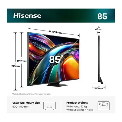 HISENSE 85UR9S 85"/215cm 4K 180Hz Smart RGB MiniLED TV, 3840x2160, 3xHDMI/2xUSB/1xUSB-C/RJ45/WIFI – 2. kép