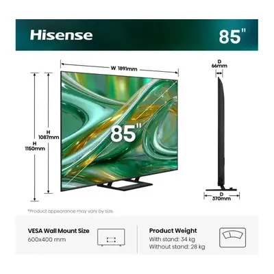 HISENSE 85E8S 85"/215cm 4K 144Hz Smart MiniLED TV, 3840x2160, 4xHDMI/2xUSB/RJ45/WIFI – 2. kép