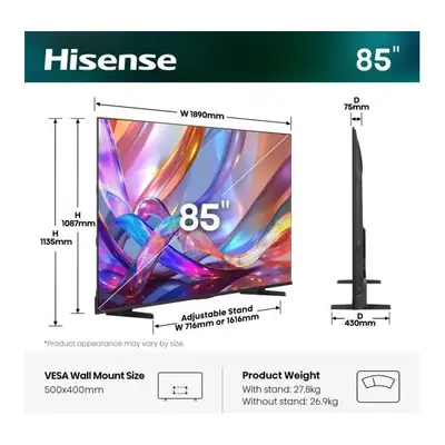 HISENSE 85E7S 85"/215cm 4K UHD Smart Hi-QLED TV, 3840x2160, 3xHDMI/2xUSB/RJ45/WIFI – 2. kép
