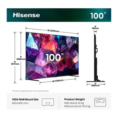 HISENSE 100E7S PRO 100"/253cm 4K UHD 144Hz Smart Hi-QLED TV, 3840x2160, 4xHDMI/2xUSB/LAN/WIFI – 2. kép