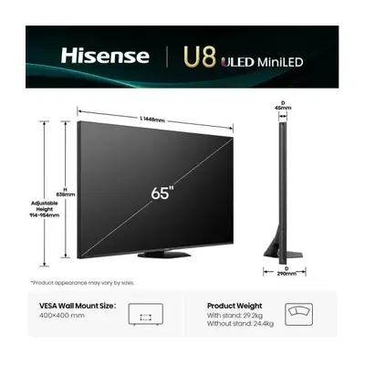 HISENSE 65U8Q 65" U8Q | ULED MiniLED 165Hz 4K Smart TV, 3840x2160, 3xHDMI/2xUSB/1xUSB-C/LAN/WIFI – 2. kép