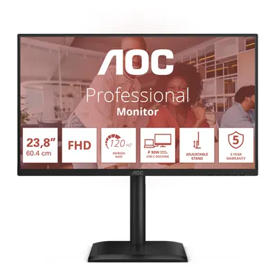AOC IPS 120Hz FHD monitor 23.8" 24E4CV, 1920x1080, 16:9, 4ms, 300cd/m2, DisplayPort/HDMI/4xUSB-A, pivot, hangszóró
