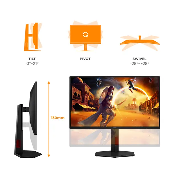 AOC IPS Gaming 260Hz monitor 24,5" 25G4ZR, 1920x1080, 16:9, 300cd/m2, 1ms, 1xHDMI/1xDisplayPort, pivot – 7. kép