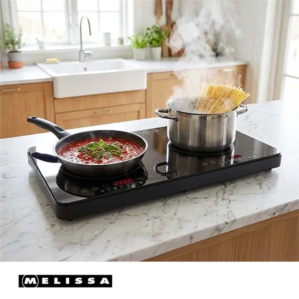 MELISSA dupla indukciós főzőlap, 3500 W, 10 teljesítményszint, 8 előre beállított érték, időzítő, boost funkció, LCD – 4. kép