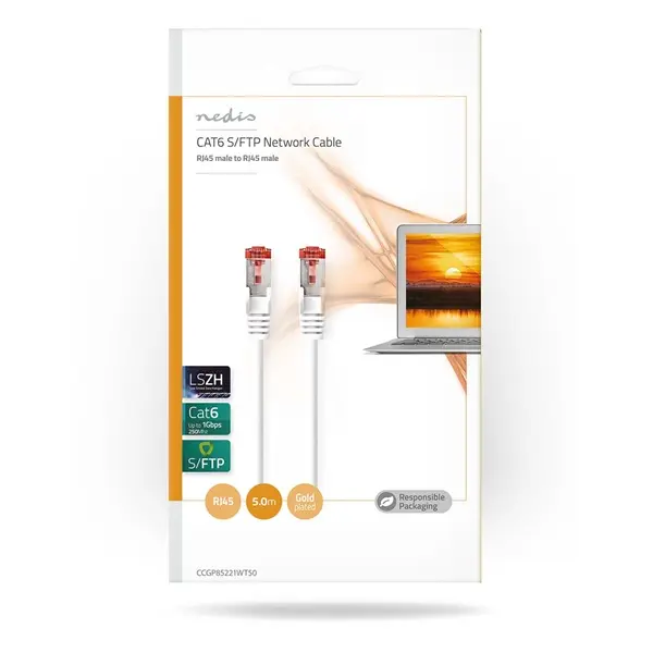 Nedis CCCGP85221WT50 UTP / FTP Cat6 patch kábel, RJ45 aranyozott érintkezők, 10/100/1000 Mbit/s, LSZH, hossz 5m