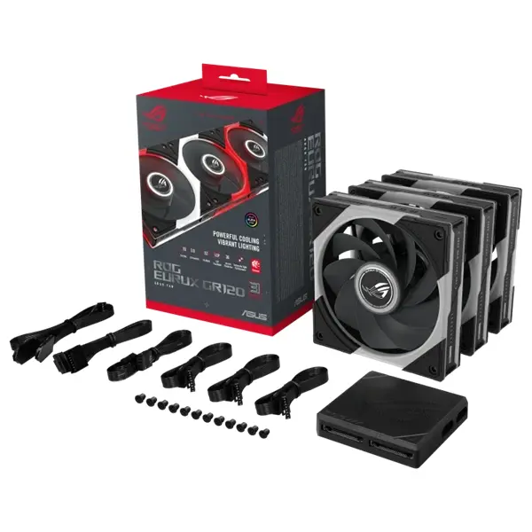 ASUS Rendszerhűtő Ventilátor ROG EURUX GR120 ARGB Reverse, 12cm (3db), fekete – 3. kép