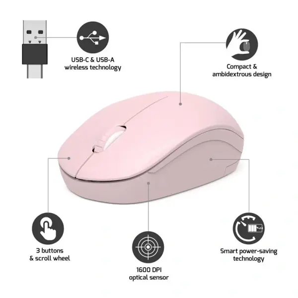 PORT DESIGNS Egér WIRELESS Rózsaszín – 2. kép
