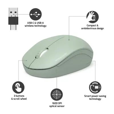 PORT DESIGNS Egér WIRELESS Olívazöld – 2. kép