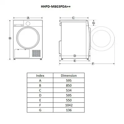 HEINNER HHPD-M8G3PDA hőszivattyús szárítógép, 8kg, 16 program, LED kijelző, Ránctalanító és Gyűrődésmentes funkció – 2. kép
