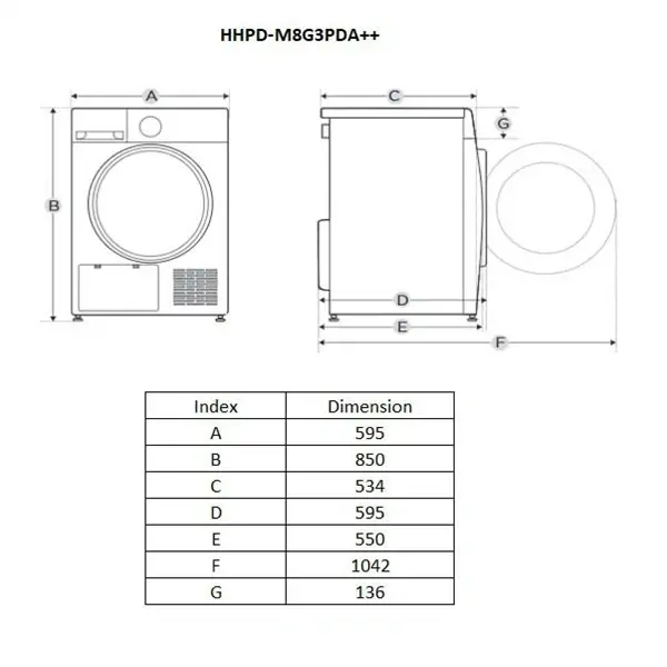 HEINNER HHPD-M8G3PDA hőszivattyús szárítógép, 8kg, 16 program, LED kijelző, Ránctalanító és Gyűrődésmentes funkció – 2. kép
