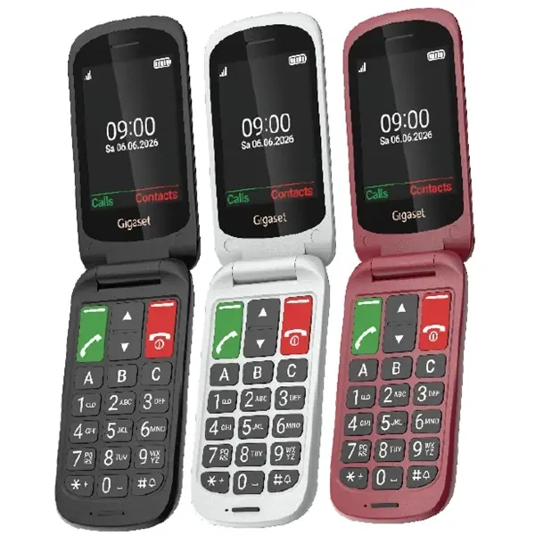 GIGASET GL40 mobiltelefon, flip, idősek számára, Dual SIM, fekete