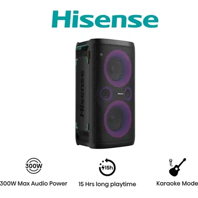HISENSE Party Storm 1 Bluetooth Party Hangszóró 2 db mikrofonnal, 2.0CH, 300W, Fekete – 2. kép