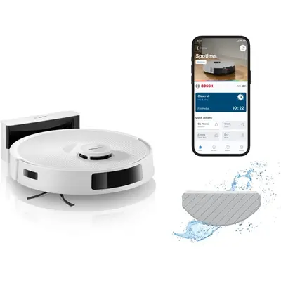 BOSCH BCRC1W Spotless Robotporszívó és felmosó, portartály: 400ml, víztartály:220ml, Fehér