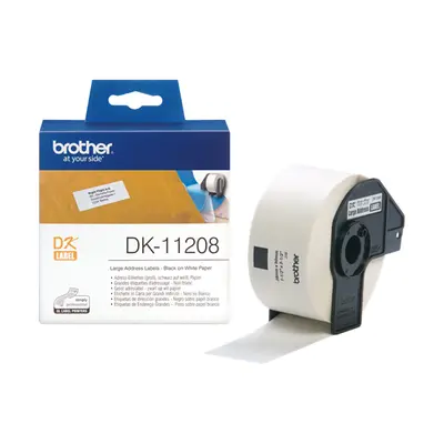 BROTHER Etikett címke DK-11208, 38mm x 90mm, Elővágott (stancolt), Fehér alapon fekete, 400 db – 2. kép