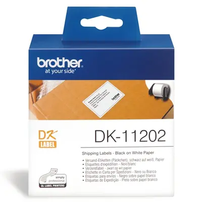 BROTHER Etikett címke DK-11202, 62mm x 100mm, Elővágott (stancolt), Papír címke, Fehér alapon fekete, 300 db