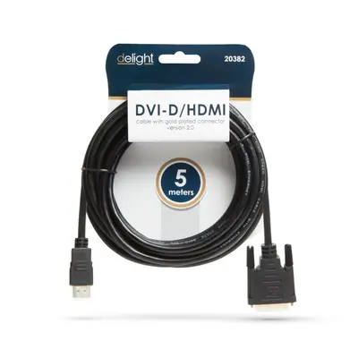 Delight DVI-D (Dual Link) (24+1) - HDMI aranyozott kábel 5m Black – 2. kép