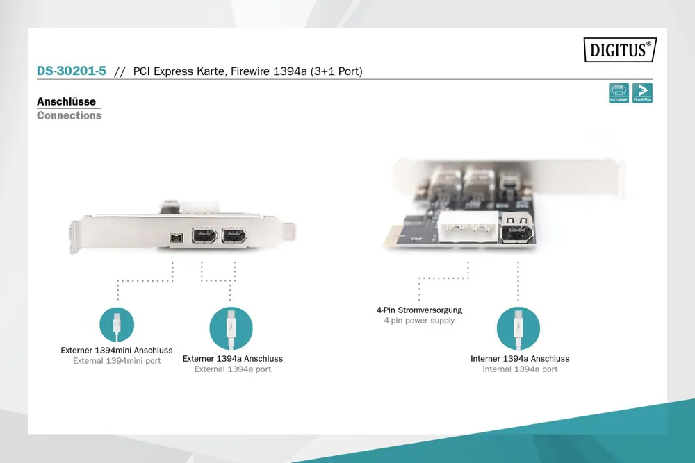 Digitus IEEE 1394a Interface Card, PCIexpress, 3 Port – 8. kép