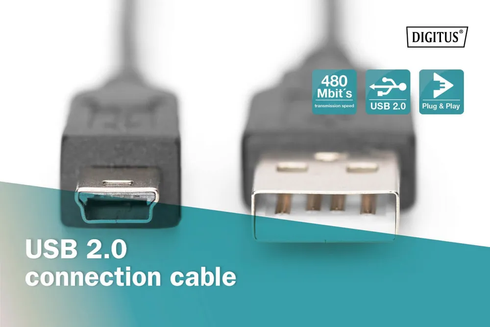 Assmann USB 2.0 connection cable, type A - mini B (5pin) 1,8m Black – 3. kép