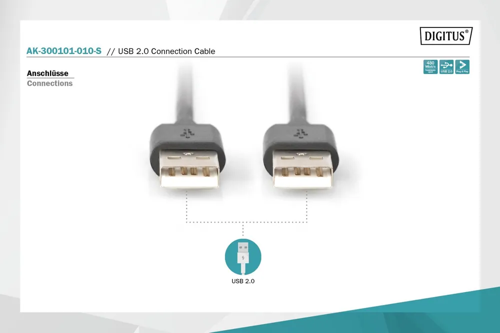Assmann USB 2.0 connection cable, type A 1m Black – 4. kép