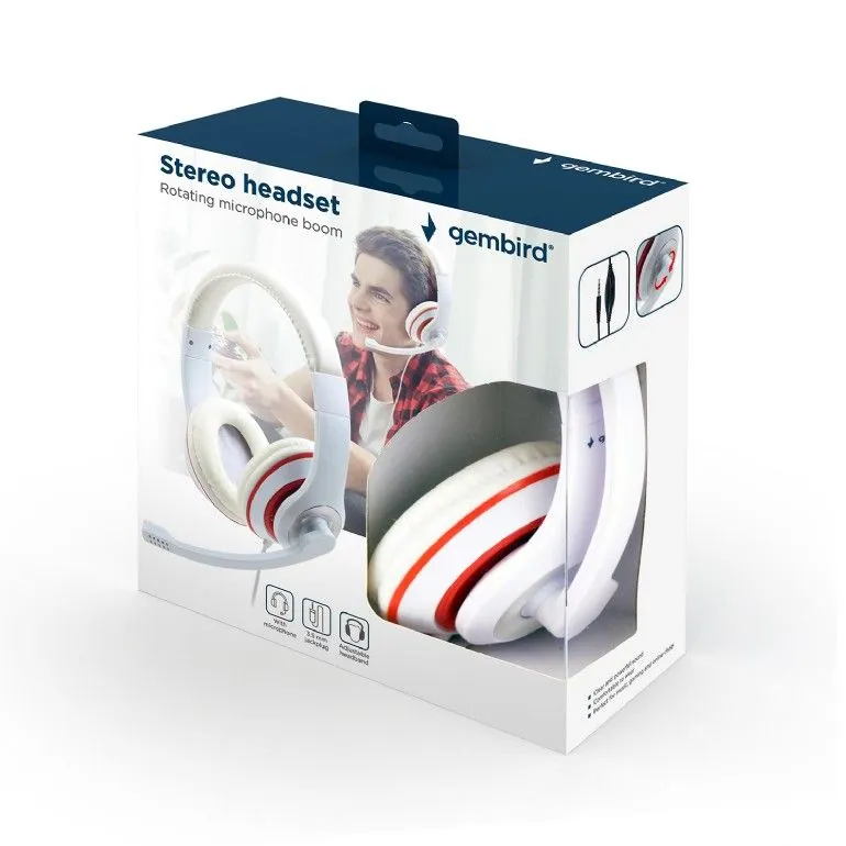 Gembird MHS-03-WTRD Stereo Headset White/Red – 5. kép