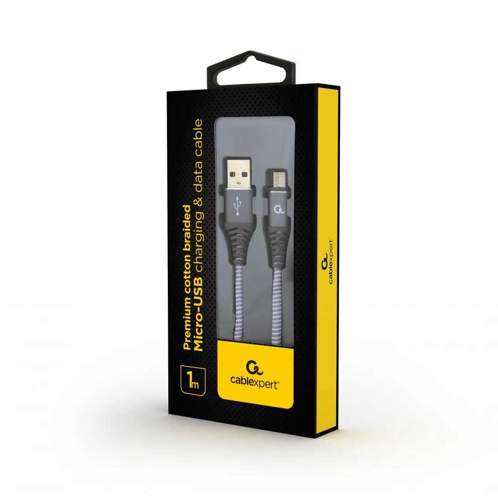 Gembird CC-USB2B-AMmBM-1M-WB2 Premium cotton braided microUSB charging and data cable 1m Space Grey/White – 2. kép