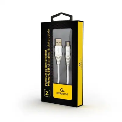 Gembird Premium Cotton Braided Micro-USB Cable 2m Silver/White – 2. kép