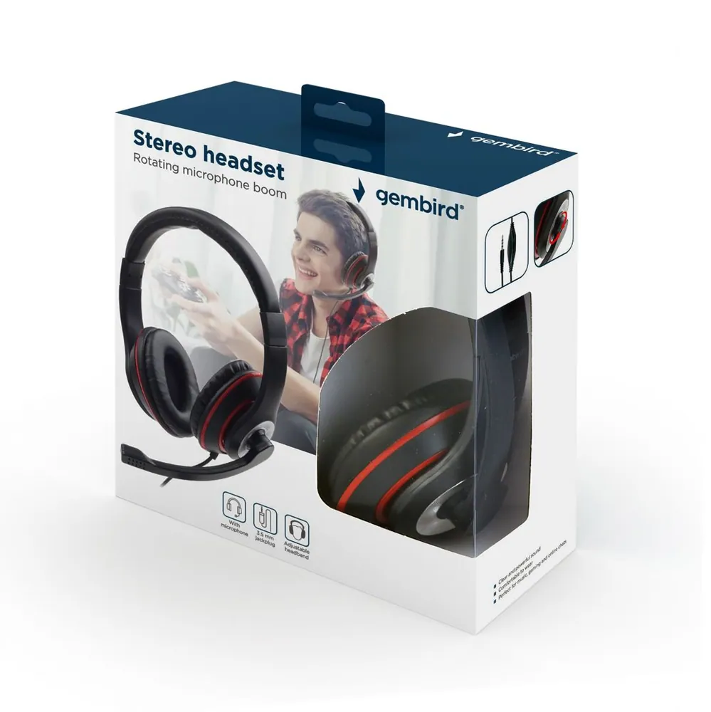 Gembird MHS-03-BKRD Stereo Headset Black/Red – 4. kép