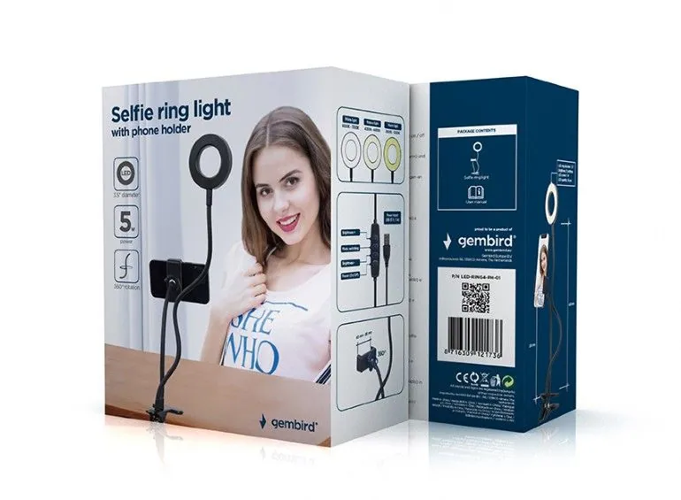 Gembird LED-RING4-PH-01 Selfie Ring Light With Phone Holder – 3. kép