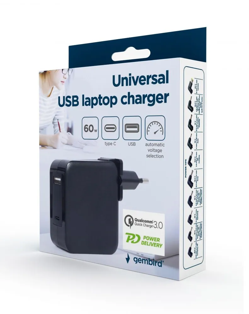 Gembird NPA-PD60-01 5-20V / 4,5A 60W univerzális hálózati notebook töltő – 4. kép