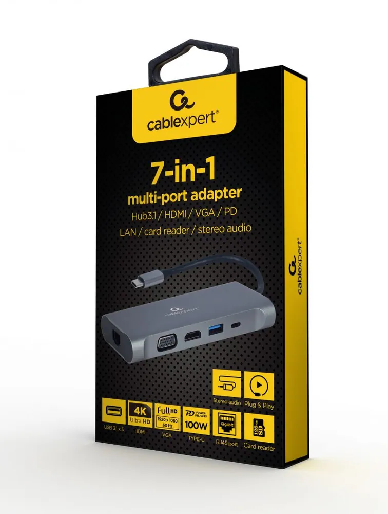 Gembird A-CM-COMBO7-01 USB Type-C 7-in-1 Multi-Port Adapter Space Grey – 4. kép