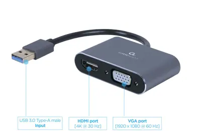 Gembird A-USB3-HDMIVGA-01 USB to HDMI + VGA Display Adapter Space Grey – 2. kép