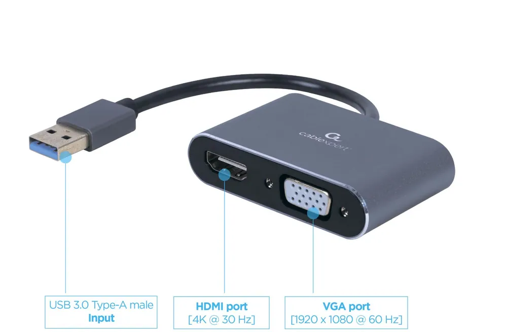 Gembird A-USB3-HDMIVGA-01 USB to HDMI + VGA Display Adapter Space Grey – 2. kép