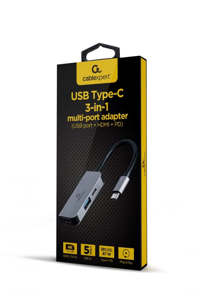 Gembird A-CM-COMBO3-02 USB Type-C 3-in-1 Multi-Port Adapter Silver – 2. kép