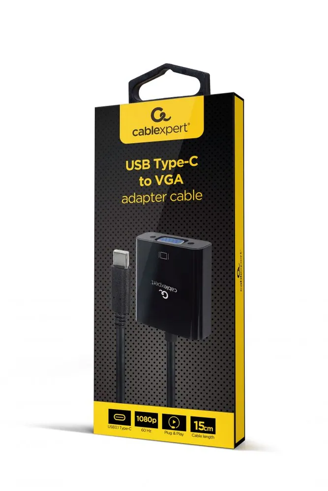 Gembird A-CM-VGAF-01 USB Type-C to VGA adapter cable 15cm Black – 2. kép