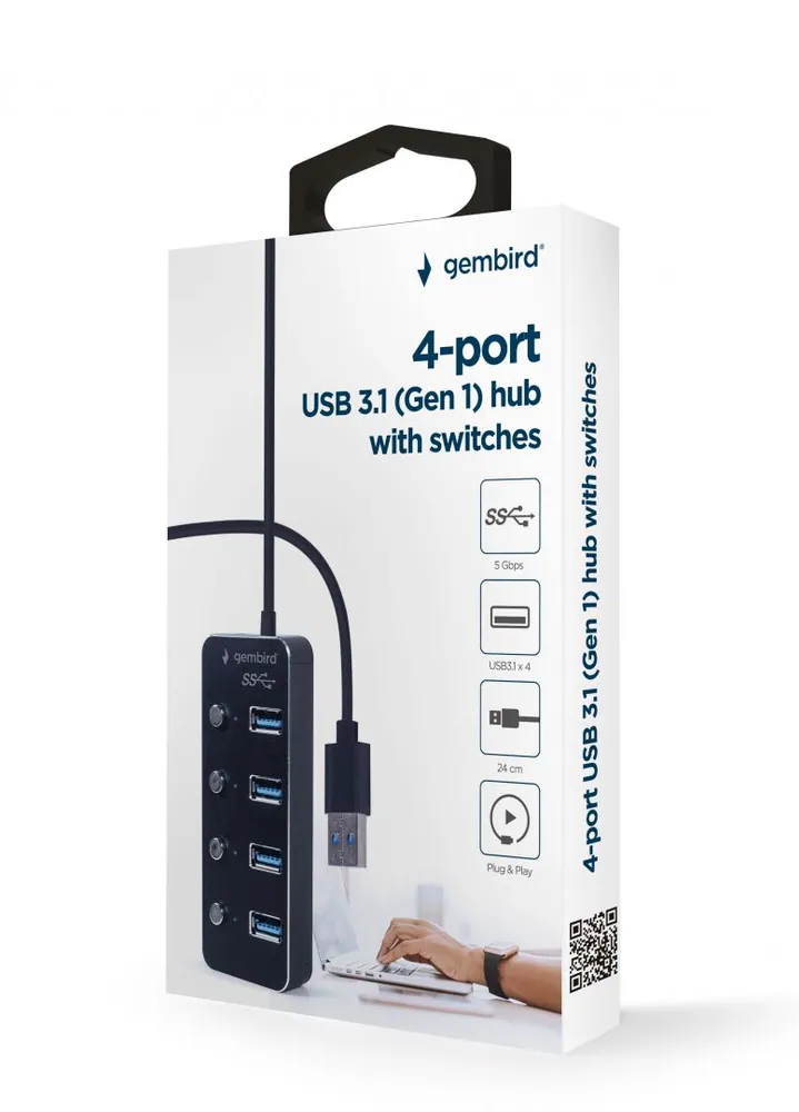 Gembird UHB-U3P4P-01 4-portos USB3.1 HUB Black – 4. kép