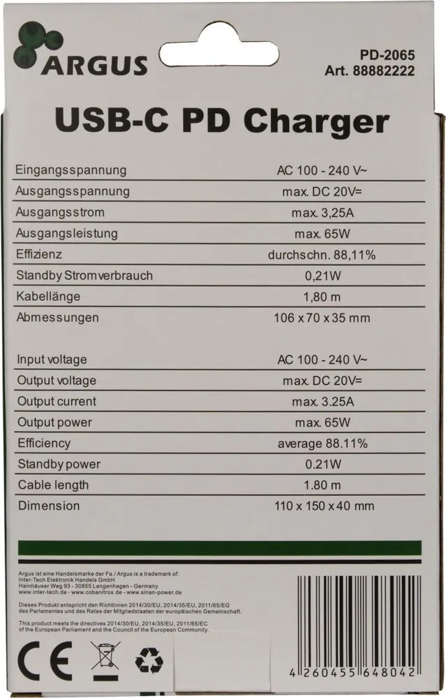 Inter-Tech Argus PD-2065 USB-C 65W PD Charger Black – 3. kép