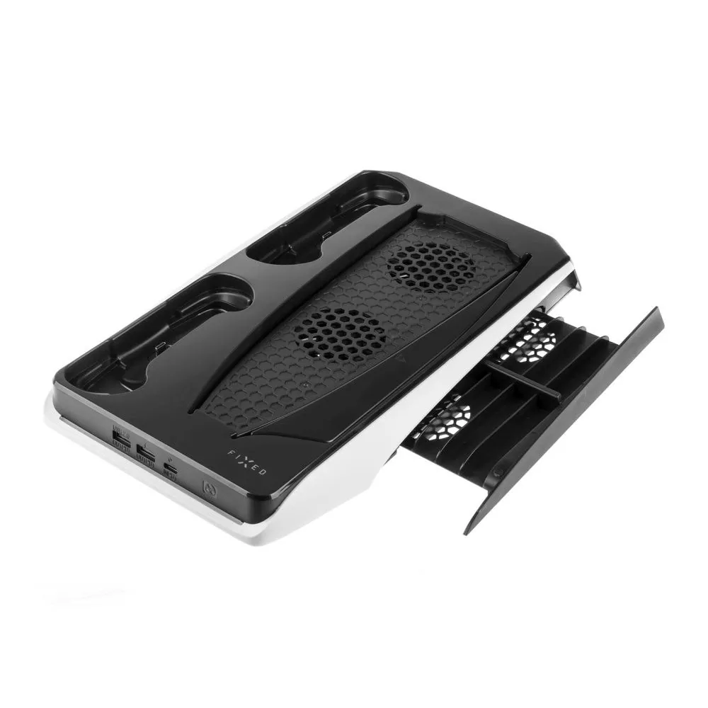 FIXED Multifunkciós állvány PS5-höz, 2 db DualSense töltőfbölcső, fekete és fehér – 2. kép