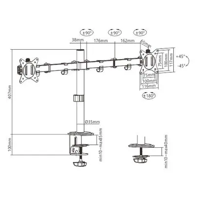 Gembird MA-D2-01 Adjustable Desk 2-Display Mounting Arm 17”-32” Black – 2. kép