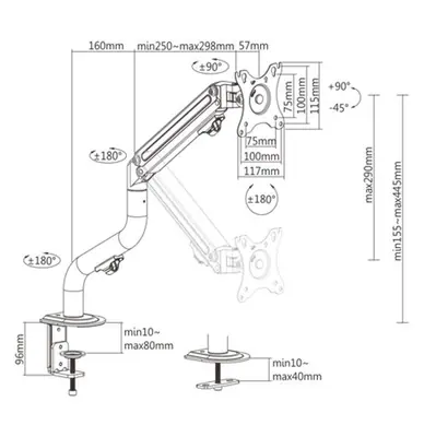Gembird MA-DA1-02 Adjustable Tilting Desk Display Mounting Arm 17”-32” Black – 2. kép