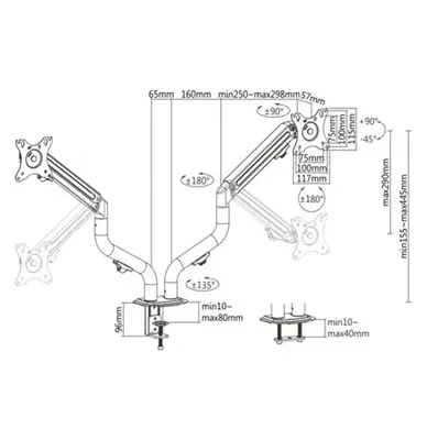 Gembird MA-DA2-02 Adjustable Tilting Desk 2-Display Mounting Arm 17”-32” Black – 2. kép