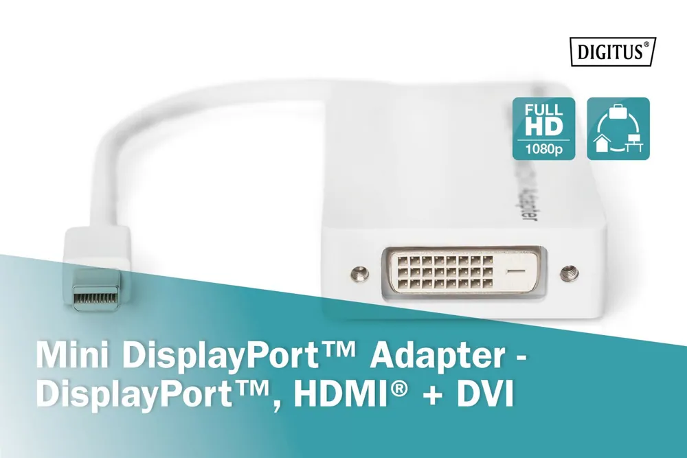 Digitus Mini DisplayPort Adapter/Converter Mini DP to DisplayPort HDMI+DVI 0,2m White – 4. kép