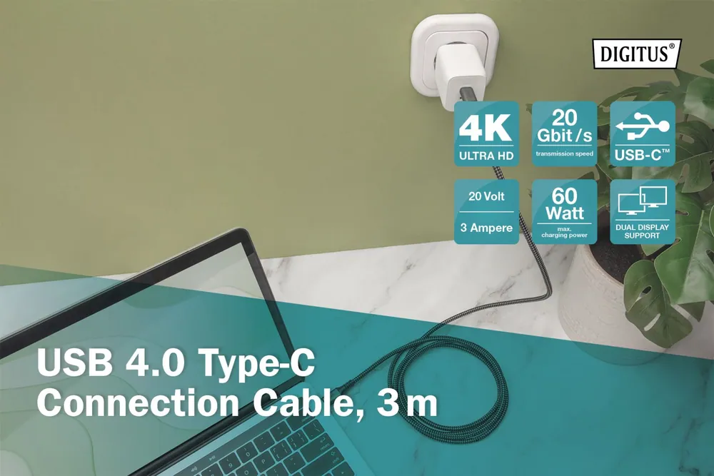 Digitus USB 4.0 Type-C connection cable 3m Black – 4. kép